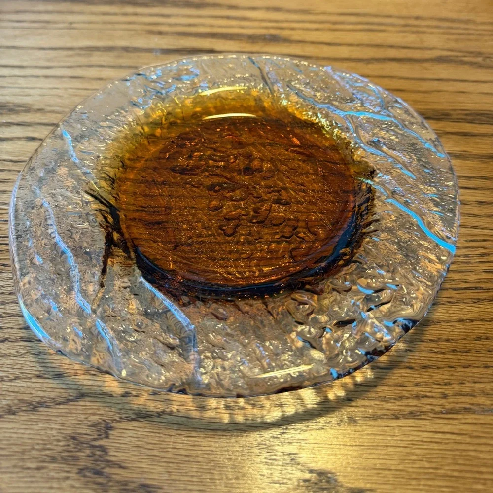 Vintage 1960s DANISH MODERN SWEDISH SCANDO 8.5" ART GLASS PLATE Amber Textured - Picture 4 of 11